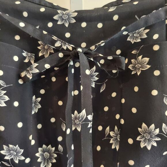 90s Maxi Skirt Black White Floral Polka Dot Tie Waist Whimsigoth Whimisical - Picture 4 of 10